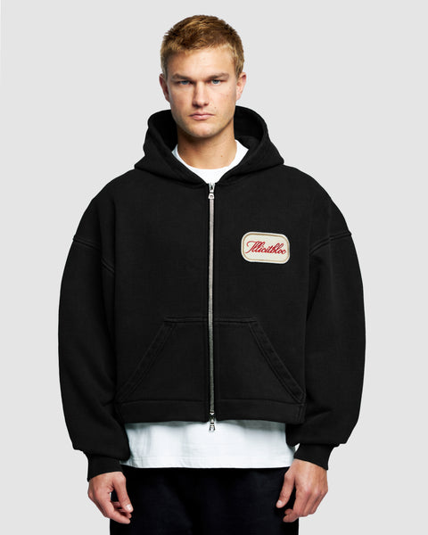 PATCHWORK ZIP HOODIE - BLACK