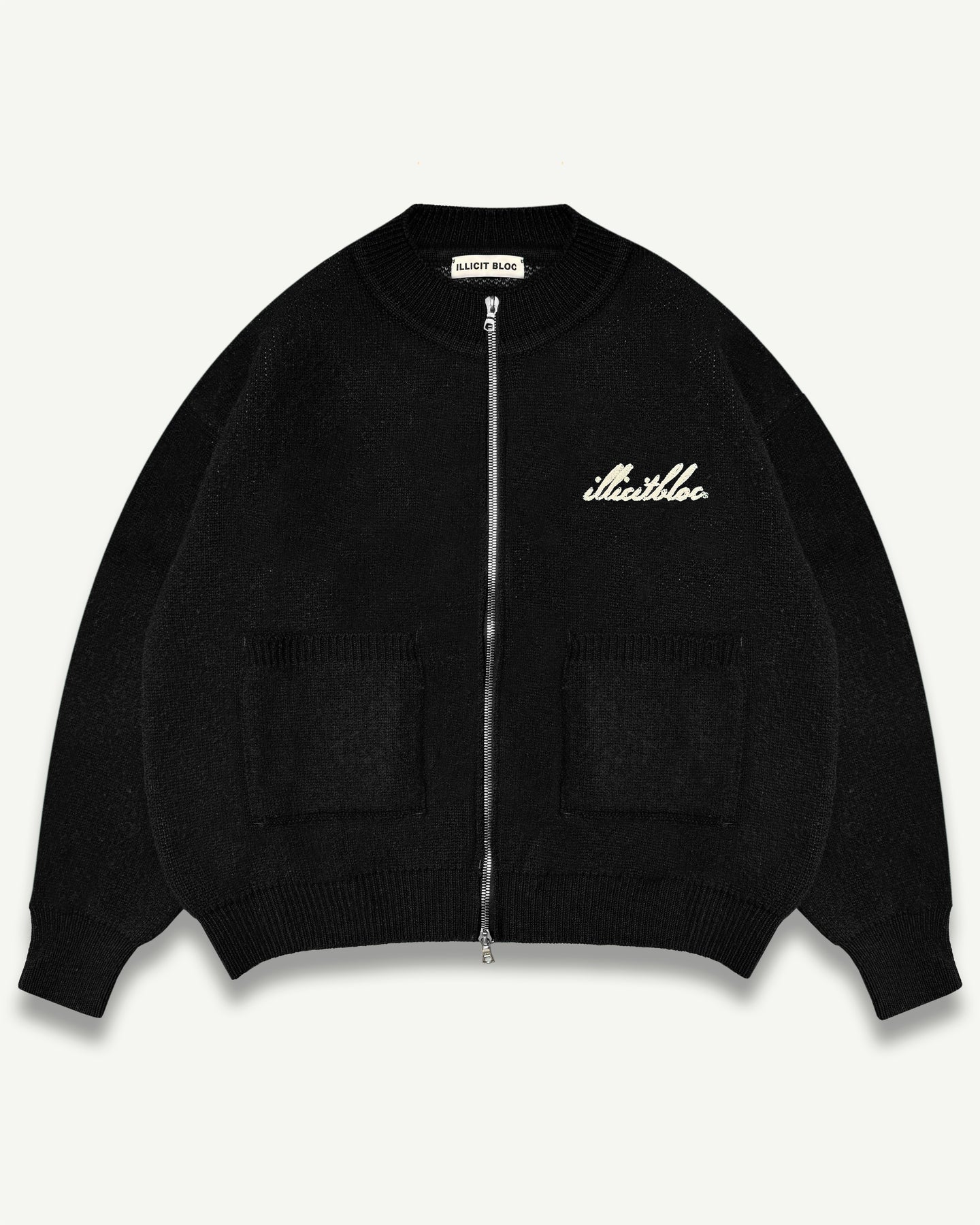 CHAINSTITCH KNIT BOMBER - BLACK