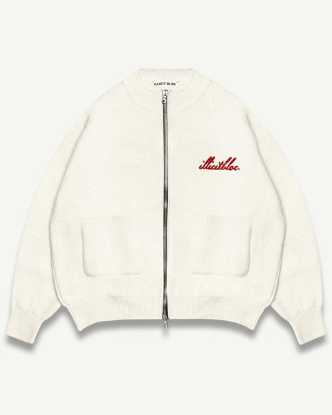 CHAINSTITCH KNIT BOMBER - OYSTER