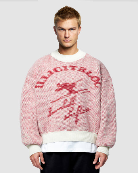 REVERSE CHALET KNIT - RED/OYSTER