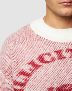 REVERSE CHALET KNIT - RED/OYSTER