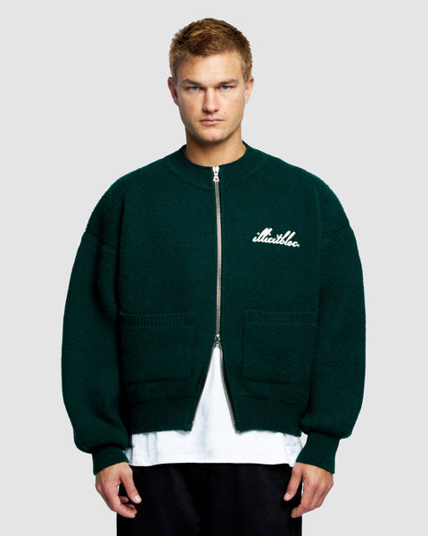 CHAINSTITCH KNIT BOMBER - TARTAN GREEN