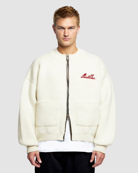 CHAINSTITCH KNIT BOMBER - OYSTER