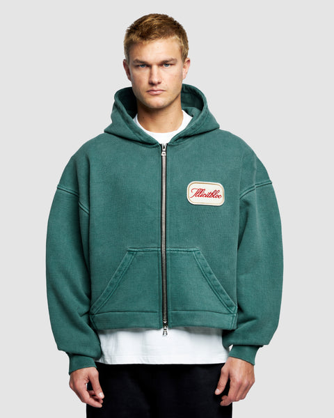 PATCHWORK ZIP HOODIE - WASHED GREEN