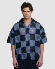 Load image into Gallery viewer, KNITTED CROCHET CHECK SHIRT - NAVY
