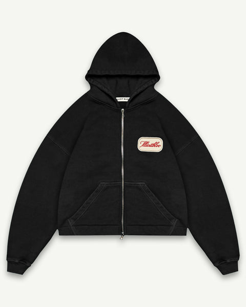 PATCHWORK ZIP HOODIE - BLACK