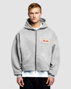 PATCHWORK ZIP HOODIE - POWDER GREY