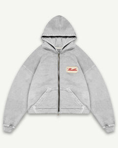 PATCHWORK ZIP HOODIE - POWDER GREY