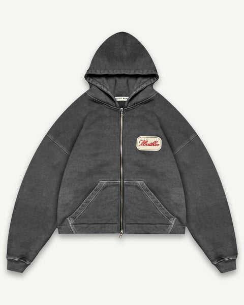 PATCHWORK ZIP HOODIE - WASHED BLACK