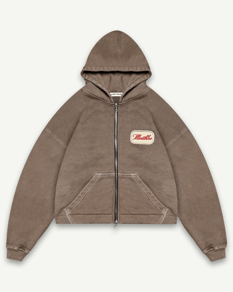 PATCHWORK ZIP HOODIE - WASHED BROWN