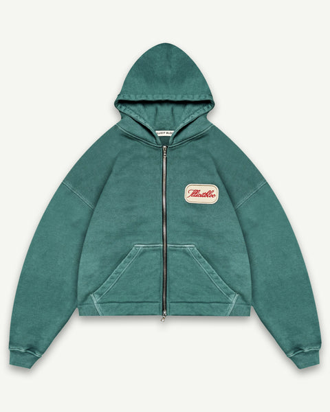 PATCHWORK ZIP HOODIE - WASHED GREEN