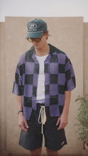 Load and play video in Gallery viewer, KNITTED CROCHET CHECK SHIRT - NAVY
